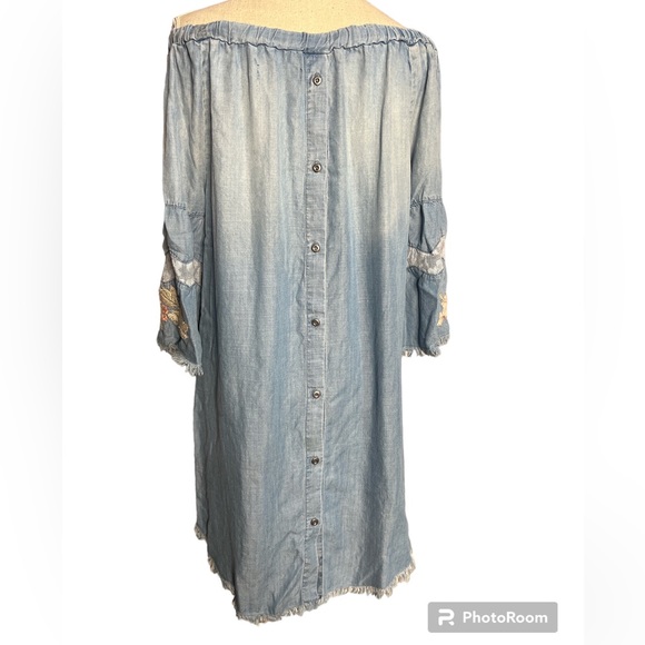 Billy T Cold Shoulder Button Down Back Denim Dress - Picture 3 of 10